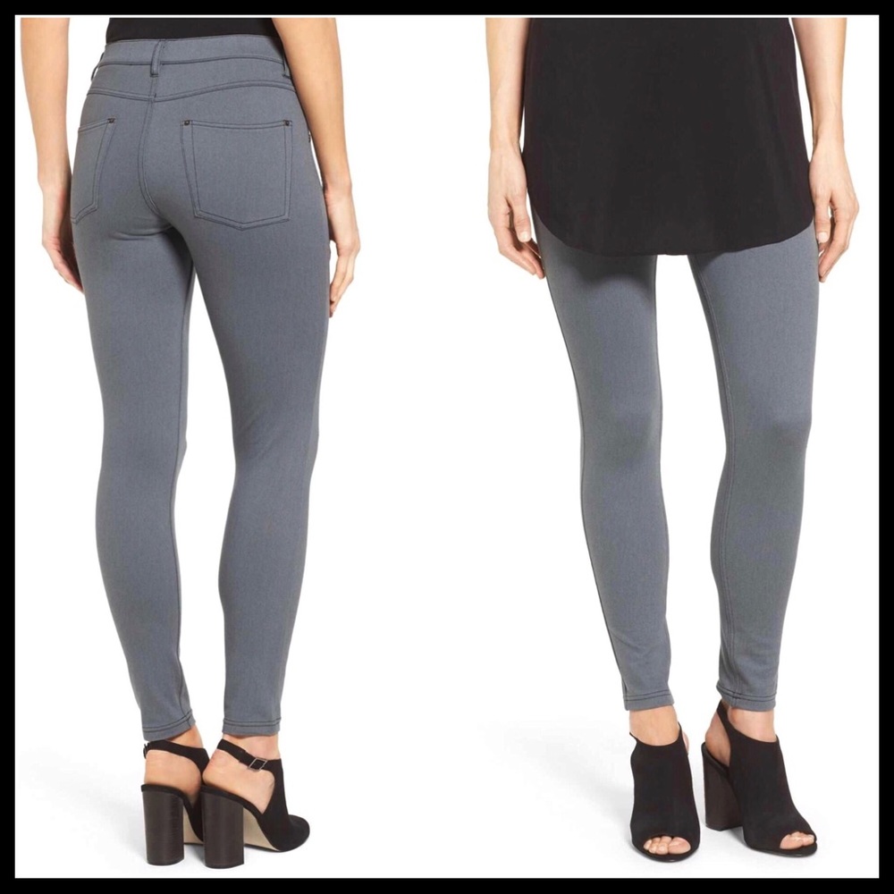 HUE GREY DENIM LEGGINGS SKINNY KNIT STRETCH PANTS - Picture 2 of 8